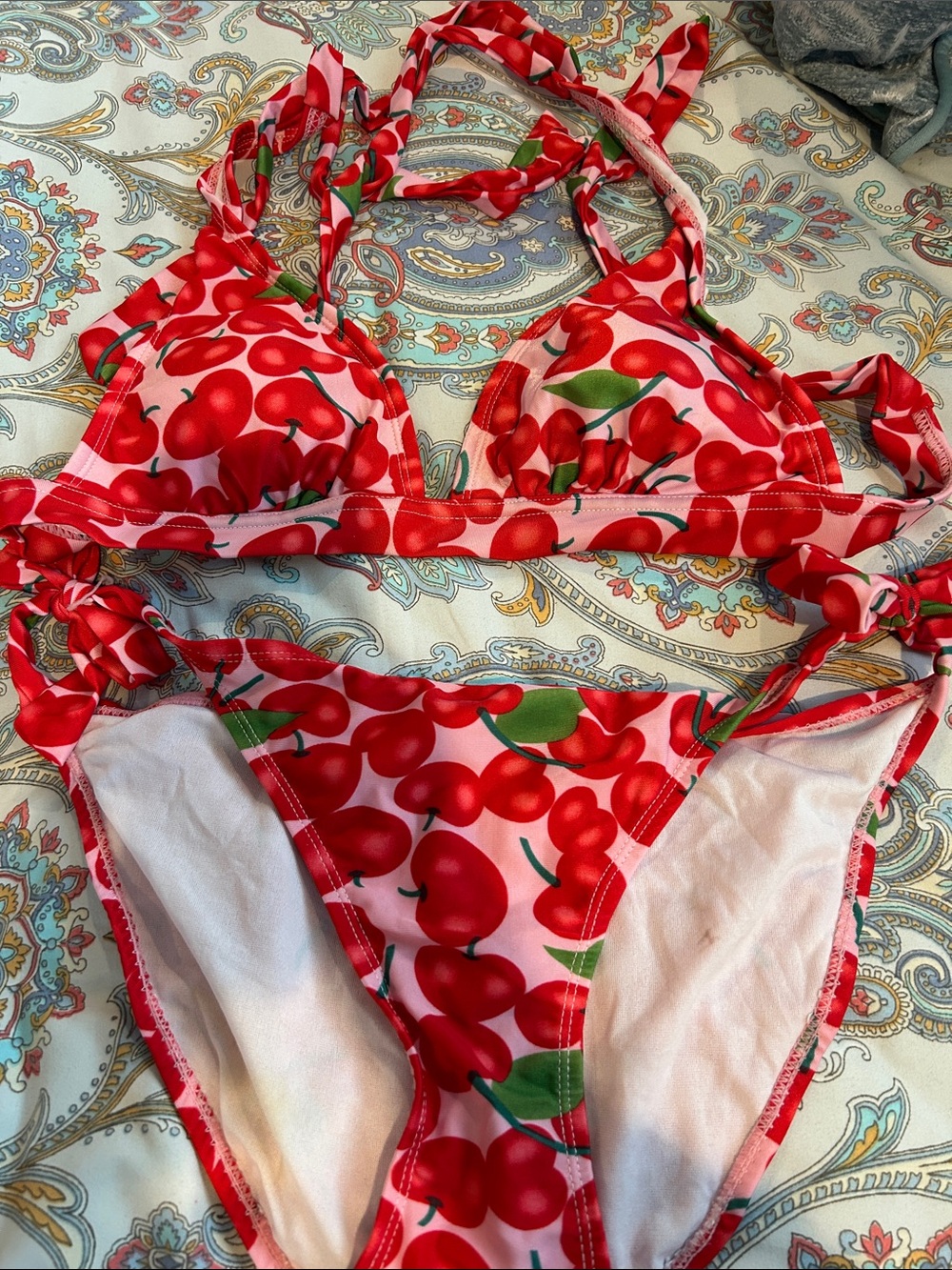 Cherry Print Pink & Red Bikini Set